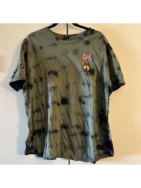 Dikotomy Big Trip Ultra Wash Tee Mens XL Green Black Tie Dye Mushroom Peace